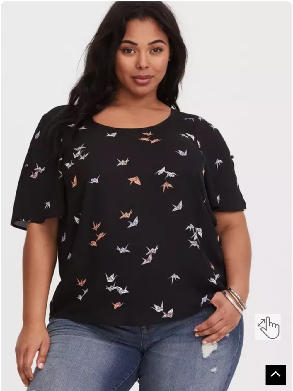 Torrid Black Crane Georgette Bow Back Blouse